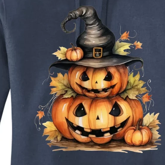 Halloween Pumpkin Witch Fall Autumn Illustration Women's Pullover Hoodie