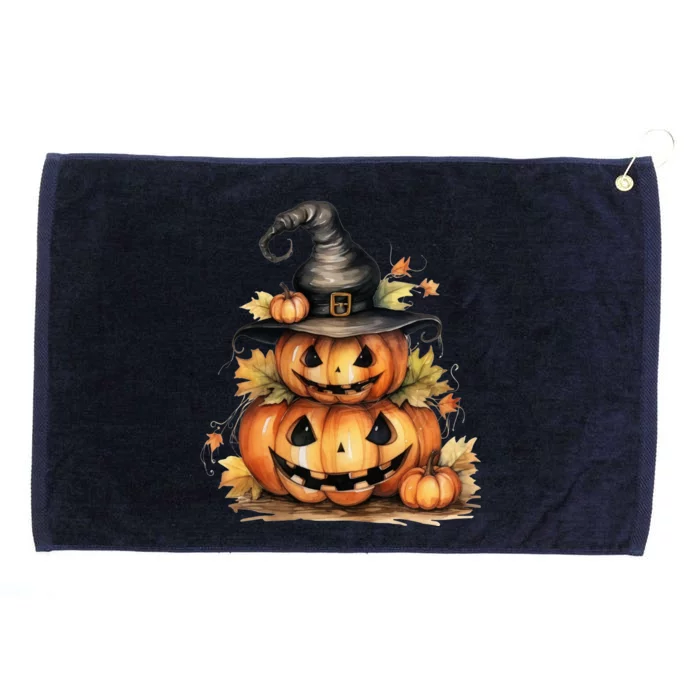 Halloween Pumpkin Witch Fall Autumn Illustration Grommeted Golf Towel