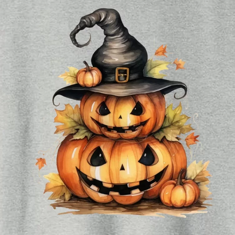 Halloween Pumpkin Witch Fall Autumn Illustration Women's Crop Top Tee