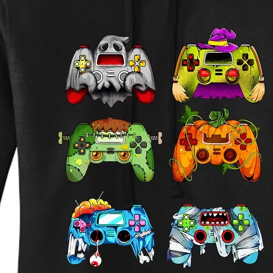 Halloween Pumpkin Witch Gaming Controllers Zombie Women's Pullover Hoodie