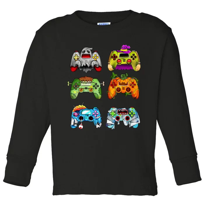 Halloween Pumpkin Witch Gaming Controllers Zombie Toddler Long Sleeve Shirt