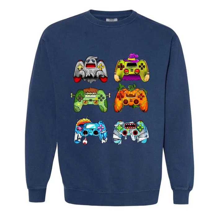 Halloween Pumpkin Witch Gaming Controllers Zombie Garment-Dyed Sweatshirt