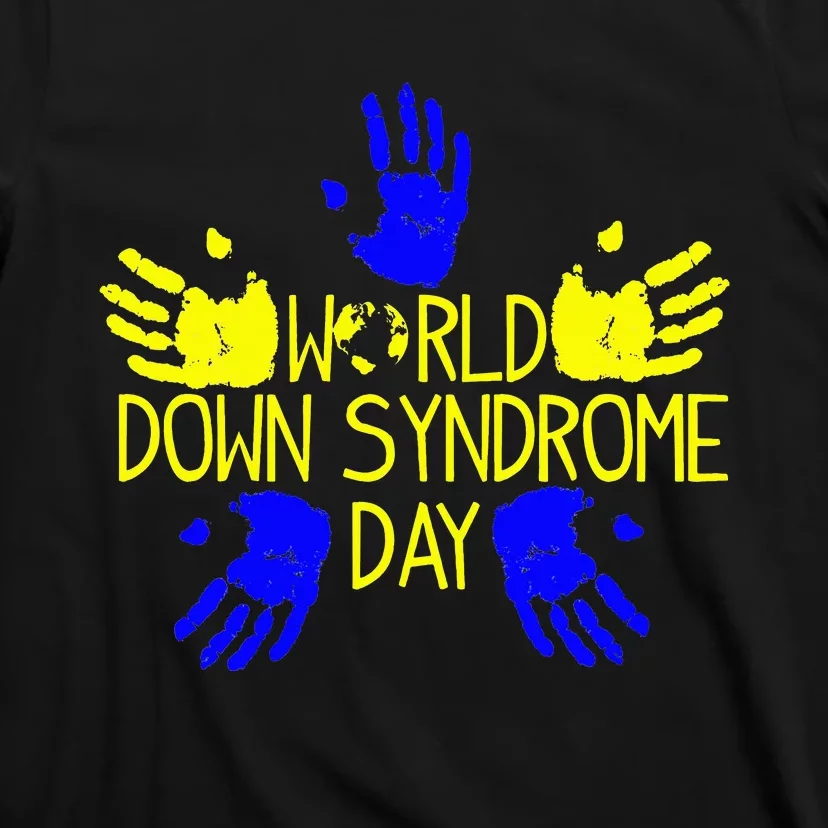 Hand Print World Down Syndrome Day funny cancer T-Shirt