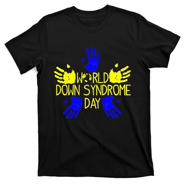 Hand Print World Down Syndrome Day funny cancer T-Shirt