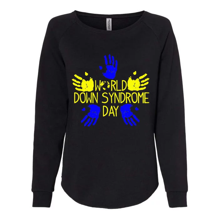 Hand Print World Down Syndrome Day funny cancer Womens California Wash Sweatshirt