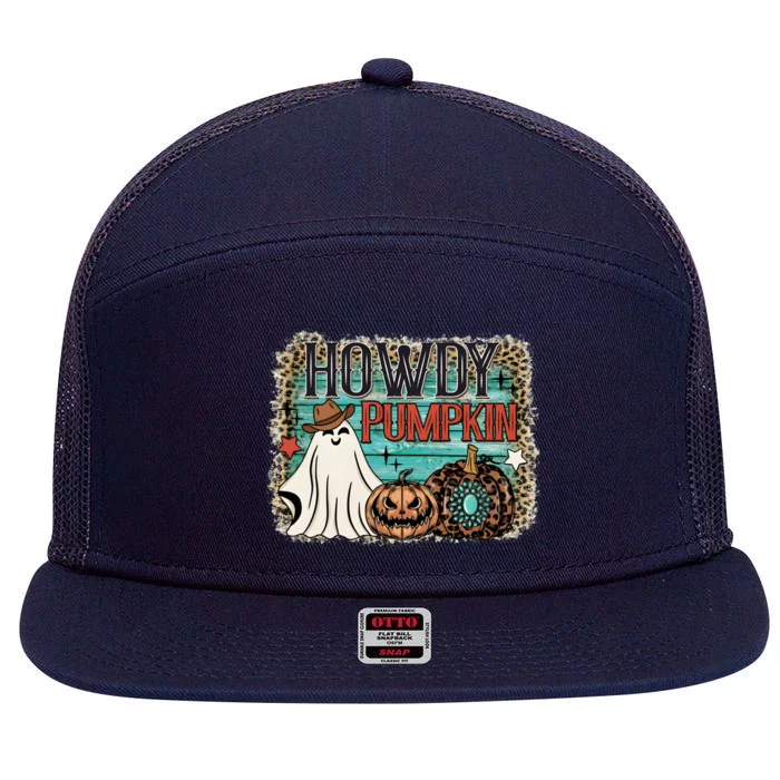 Howdy Pumpkin Western Halloween Spooky Season 7 Panel Mesh Trucker Snapback Hat