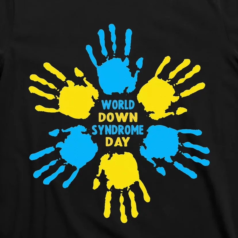 Hand Print World Down Syndrome Day funny cancer T-Shirt