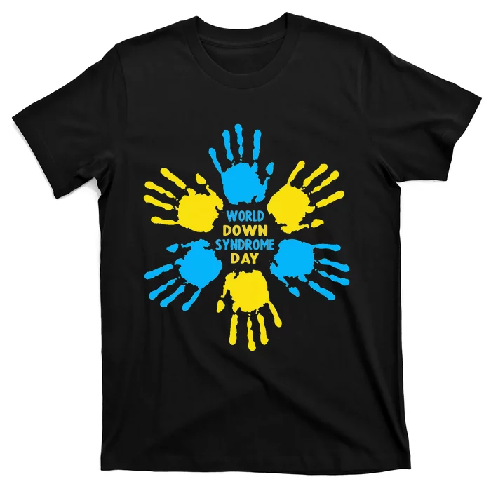 Hand Print World Down Syndrome Day funny cancer T-Shirt