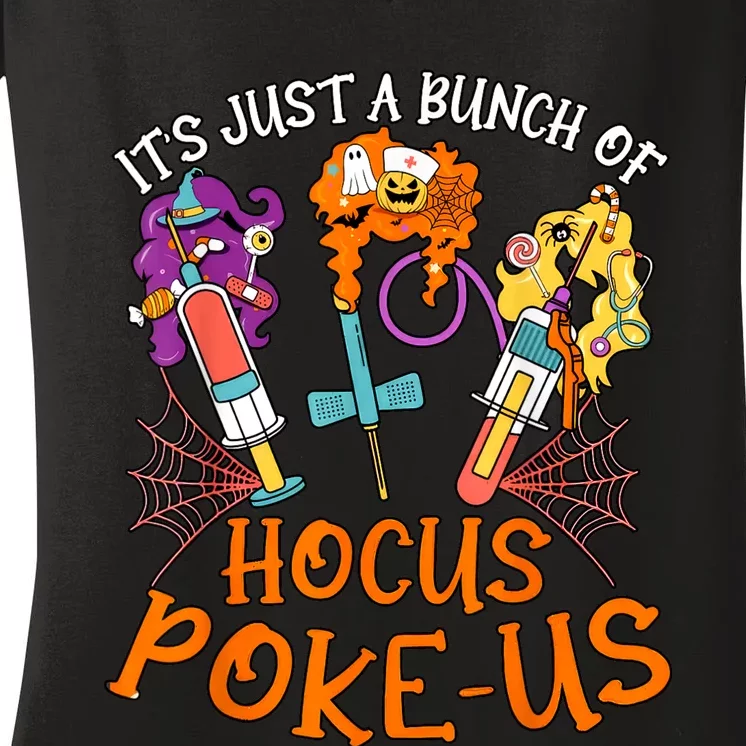 Hocus Pokeus Witch Nurse Halloween Medical Lab Tech Spooky Women's V-Neck T-Shirt