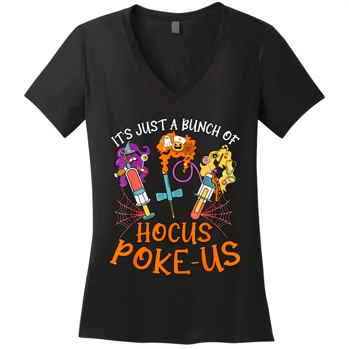 Hocus Pokeus Witch Nurse Halloween Medical Lab Tech Spooky Women's V-Neck T-Shirt