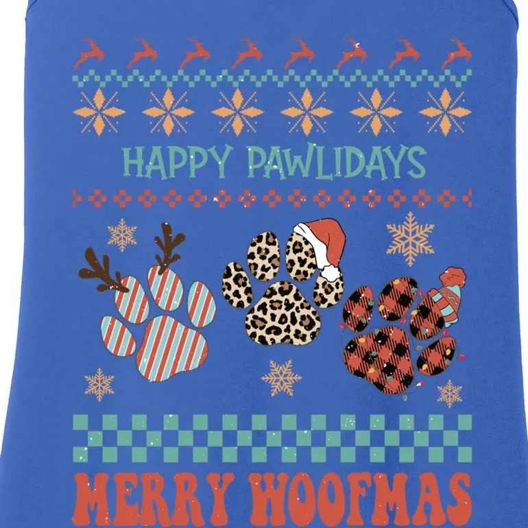 Happy Pawlidays Woof You A Merry Christmas Dog Meaningful Gift Ladies Essential Tank