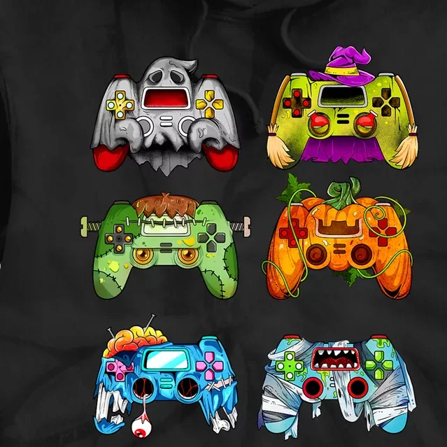 Halloween Pumpkin Witch Gaming Controllers Zombie Tie Dye Hoodie