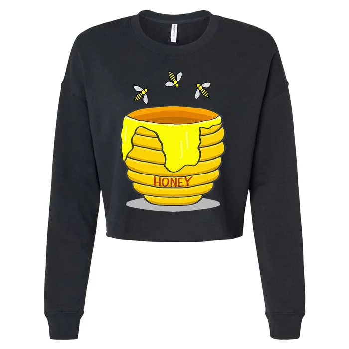 Honey Pot With Honey Bees Sweet Gift Cropped Pullover Crew