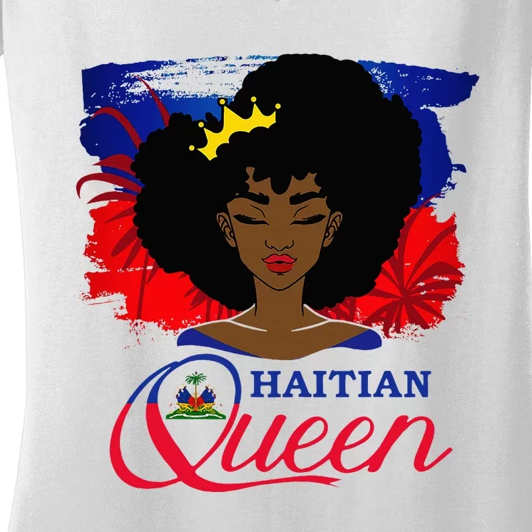 Haitian Queen Haiti Flag Melanin Women's V-Neck T-Shirt