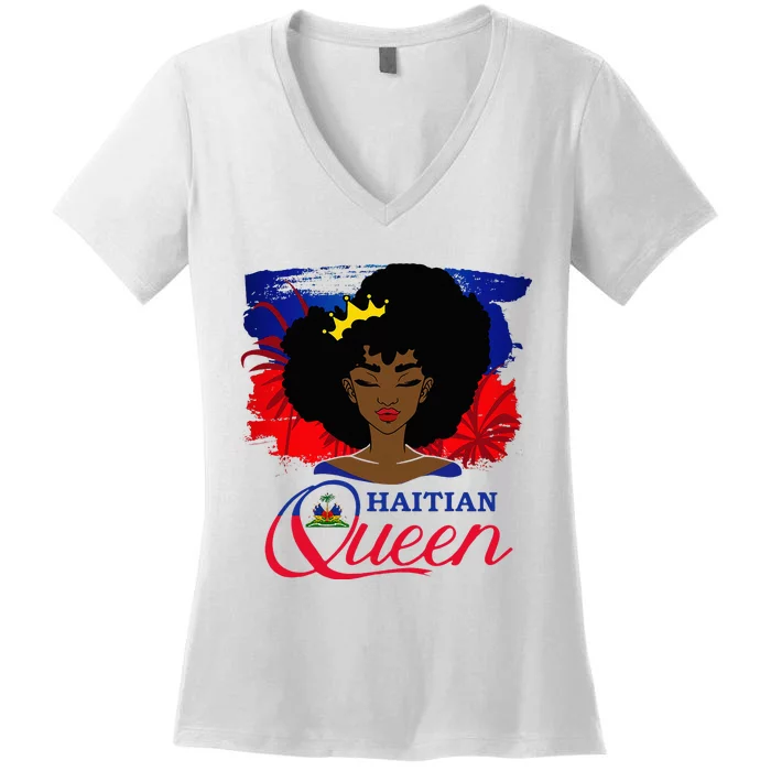 Haitian Queen Haiti Flag Melanin Women's V-Neck T-Shirt