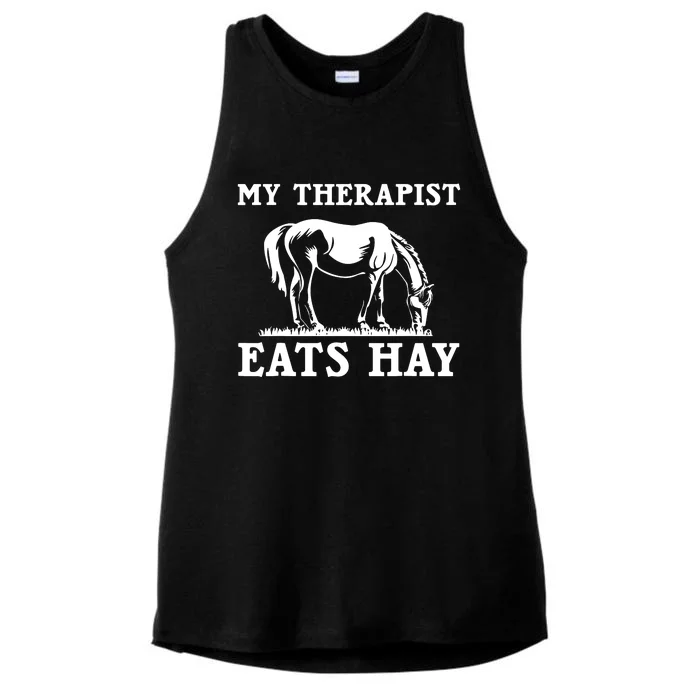 Horse Quotes My Therapist Eats Hay Grazing Horse Equestrian Ladies Tri-Blend Wicking Tank