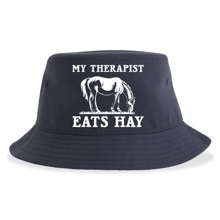 Horse Quotes My Therapist Eats Hay Grazing Horse Equestrian Sustainable Bucket Hat