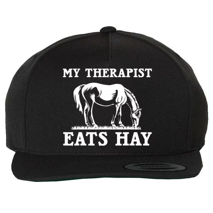 Horse Quotes My Therapist Eats Hay Grazing Horse Equestrian Funny Gift Wool Snapback Cap