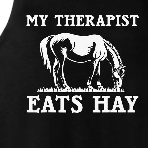 Horse Quotes My Therapist Eats Hay Grazing Horse Equestrian Ladies Tri-Blend Wicking Tank