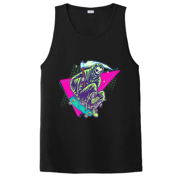 Halloween Retro 80's Skateboarding Grim Reaper Performance Tank