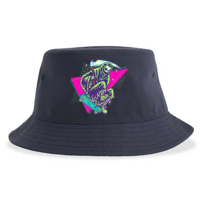 Halloween Retro 80's Skateboarding Grim Reaper Sustainable Bucket Hat