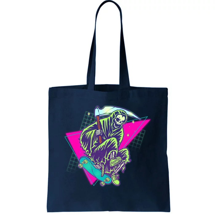 Halloween Retro 80's Skateboarding Grim Reaper Tote Bag