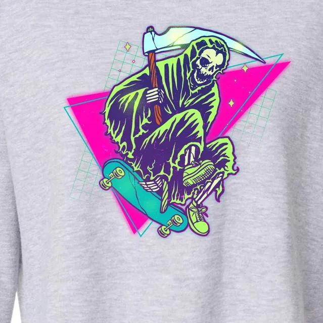 Halloween Retro 80's Skateboarding Grim Reaper Cropped Pullover Crew