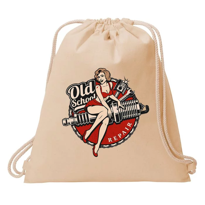 Hot Rod Art Retro Car Rockabilly Old School Drawstring Bag