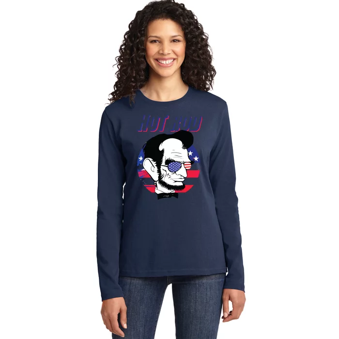 Hot Rod Abraham Lincoln Presidents Day Funny Muscle Car Ladies Long Sleeve Shirt