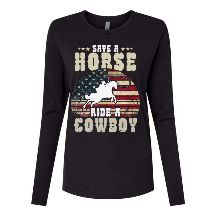 Horse Riding Adult Joke Save A Horse Ride A Cow Womens Cotton Relaxed Long Sleeve T-Shirt