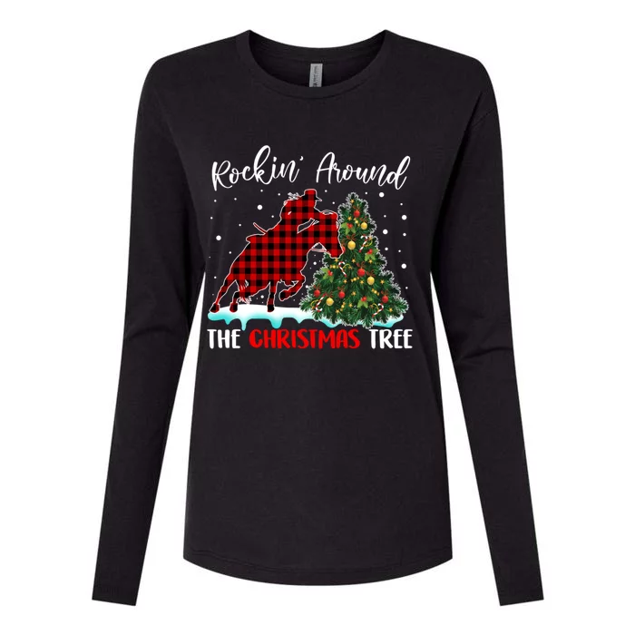 Horse Rockin Around Christmas Tree Barrel Equestrian Xmas Gift Womens Cotton Relaxed Long Sleeve T-Shirt