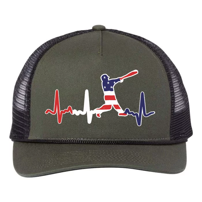 Home Run Baseball Flag Baseball Heartbeat Retro Rope Trucker Hat Cap