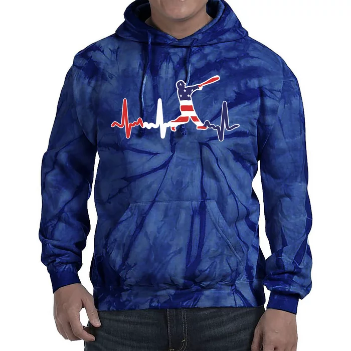 Home Run Baseball Flag Baseball Heartbeat Tie Dye Hoodie