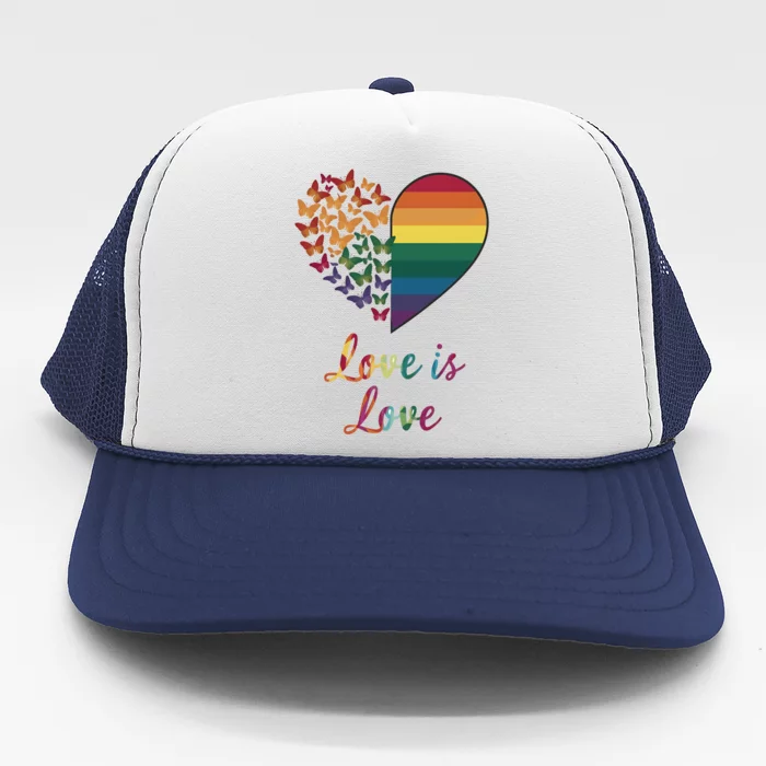 Heart Rainbow Butterfly Love Is Love Lgbt Lesbian Pride Meaningful Gift Trucker Hat