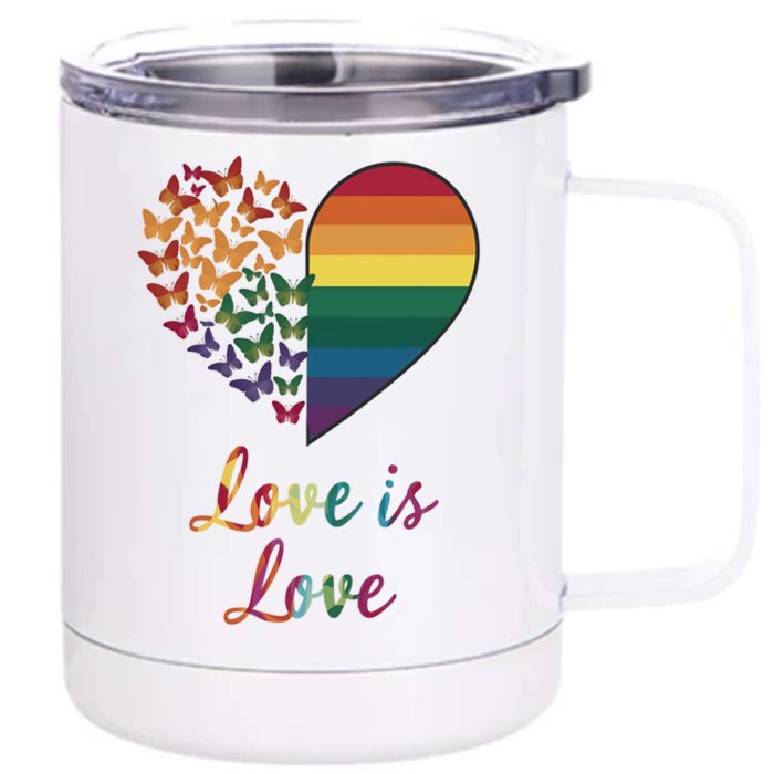 Heart Rainbow Butterfly Love Is Love Lgbt Lesbian Pride Meaningful Gift Front & Back 12oz Stainless Steel Tumbler Cup