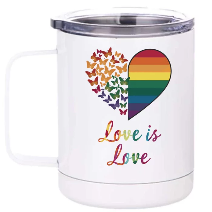 Heart Rainbow Butterfly Love Is Love Lgbt Lesbian Pride Meaningful Gift Front & Back 12oz Stainless Steel Tumbler Cup