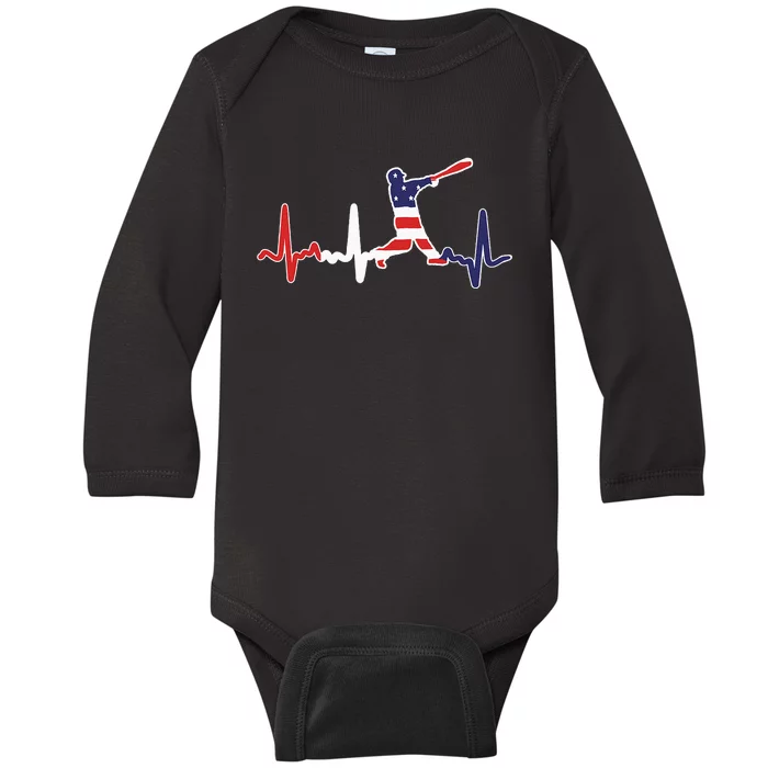 Home Run Baseball Flag Baseball Heartbeat Baby Long Sleeve Bodysuit