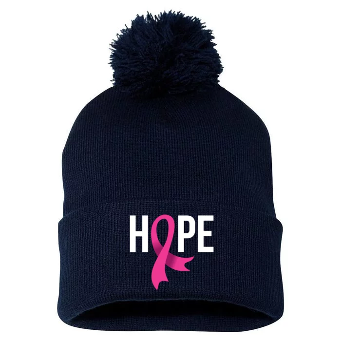 Hope Ribbon Breast Cancer Awareness Month Pom Pom 12in Knit Beanie