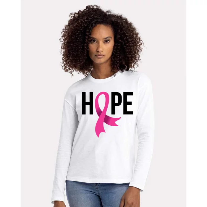 Hope Ribbon Breast Cancer Awareness Month Womens Cotton Relaxed Long Sleeve T-Shirt