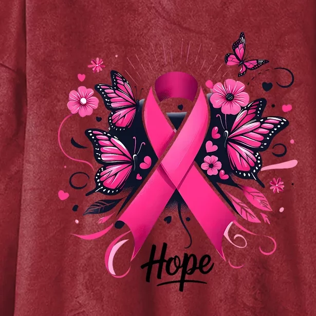 Hope Ribbon Butterfly Breast Cancer Awareness Hooded Wearable Blanket