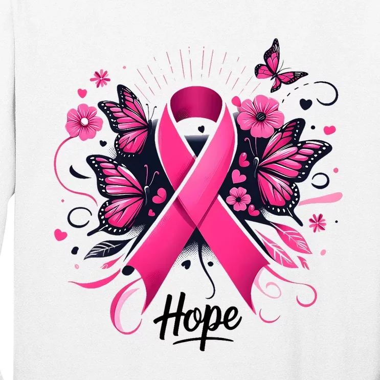 Hope Ribbon Butterfly Breast Cancer Awareness Long Sleeve Shirt