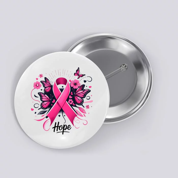 Hope Ribbon Butterfly Breast Cancer Awareness Button