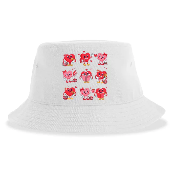 Heart Reading Book Cute Teacher Valentines Day Book Lover Sustainable Bucket Hat