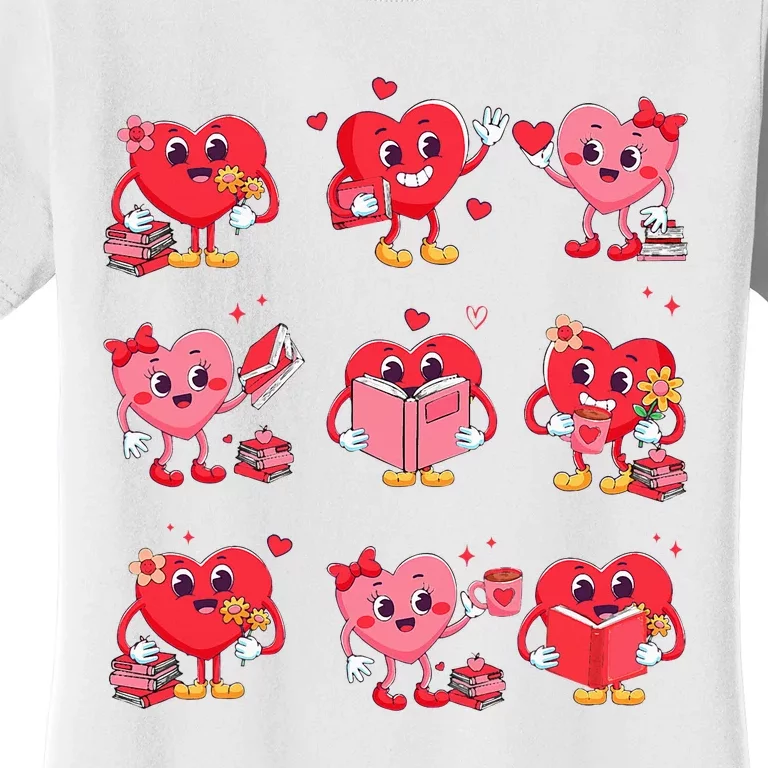 Heart Reading Book Cute Teacher Valentines Day Book Lover Women's T-Shirt