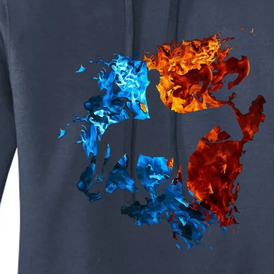 Horse Red Blue Fire Equestrian Horseback Riding Gift Women's Pullover Hoodie