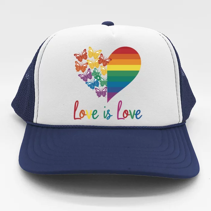 Heart Rainbow Butterfly Love Is Love Lgbt Lesbian Pride Gift Trucker Hat