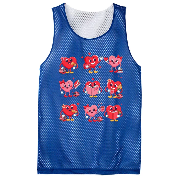 Heart Reading Book Cute Teacher Valentines Day Book Lover Mesh Reversible Basketball Jersey Tank