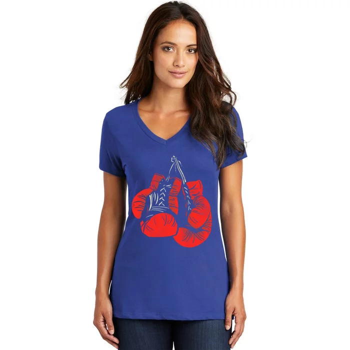 Hanging Red Boxing Gloves Graphic Cute Gift Women's V-Neck T-Shirt