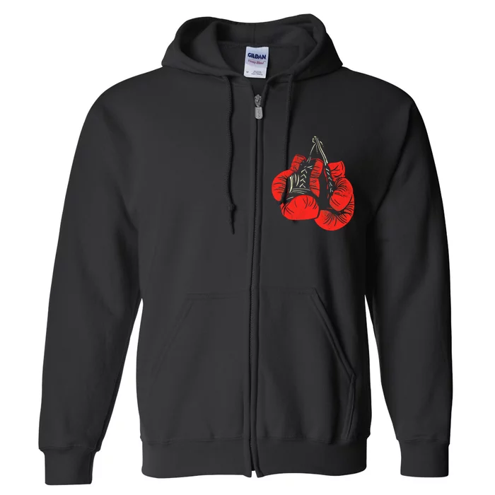 Hanging Red Boxing Gloves Graphic Gift Full Zip Hoodie