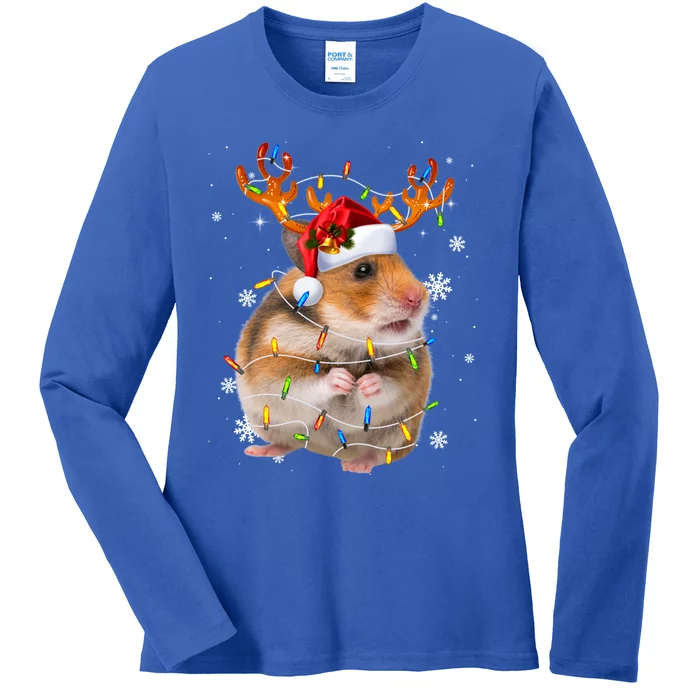 Hamster Reindeer Christmas Lights Funny Hamster Xmas Gift Ladies Long Sleeve Shirt